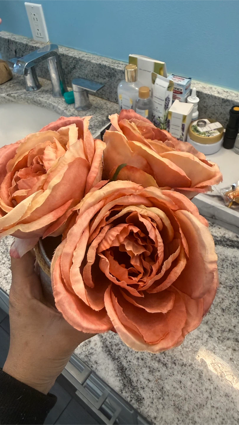 Faux Roses in Galvanized Pot