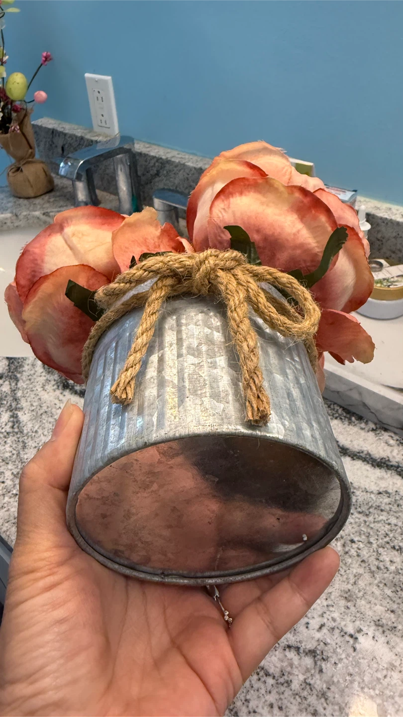 Faux Roses in Galvanized Pot - photo 2