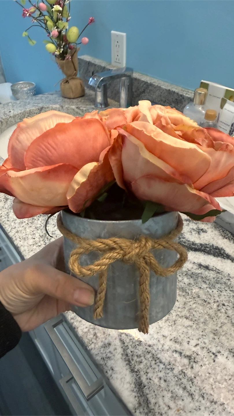 Faux Roses in Galvanized Pot - photo 3