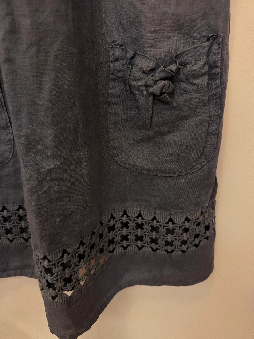Women's Gray Linen Blend Sleeveless Dress with Crochet Trim - photo 3