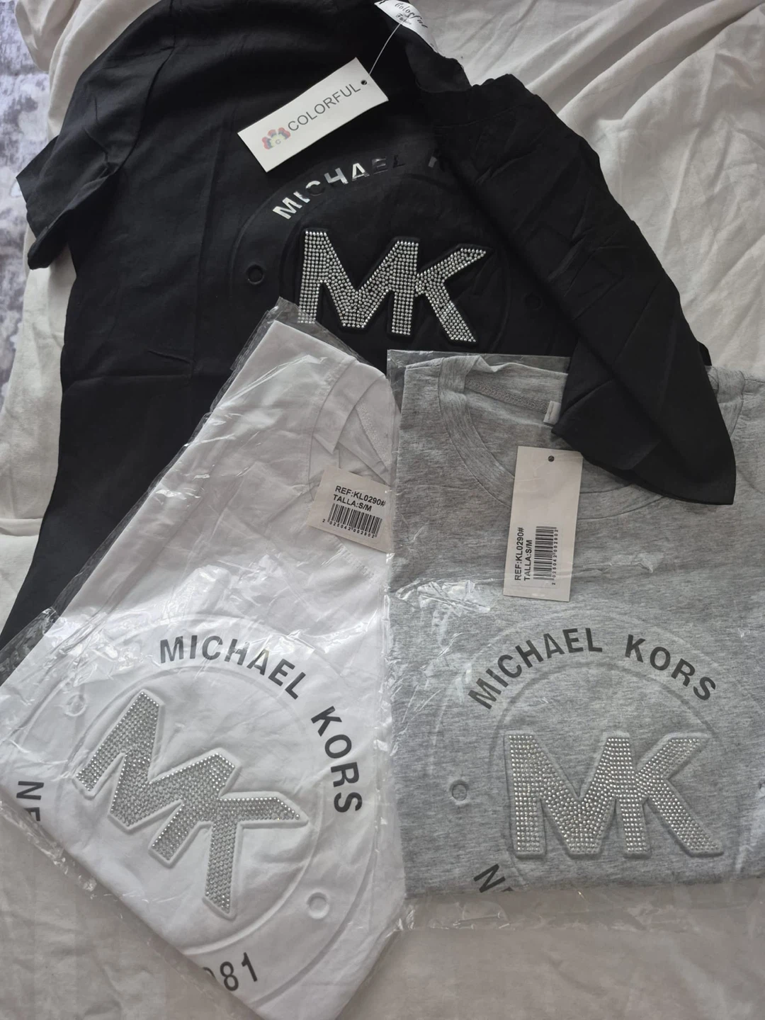 Michael Kors MK Rhinestone T-Shirts (Black, White, Grey) - photo 2