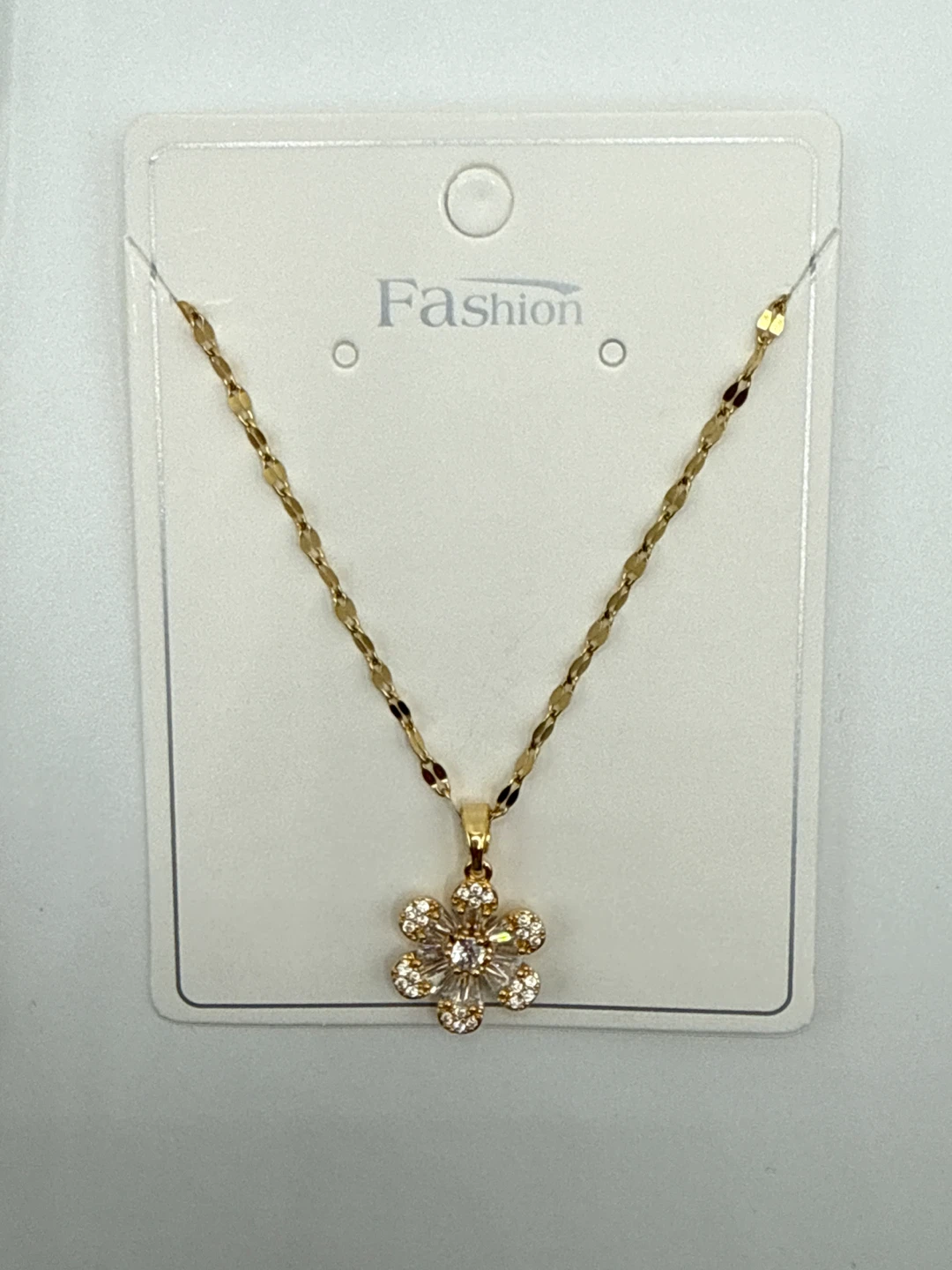 Gold Flower Necklace with Rhinestones