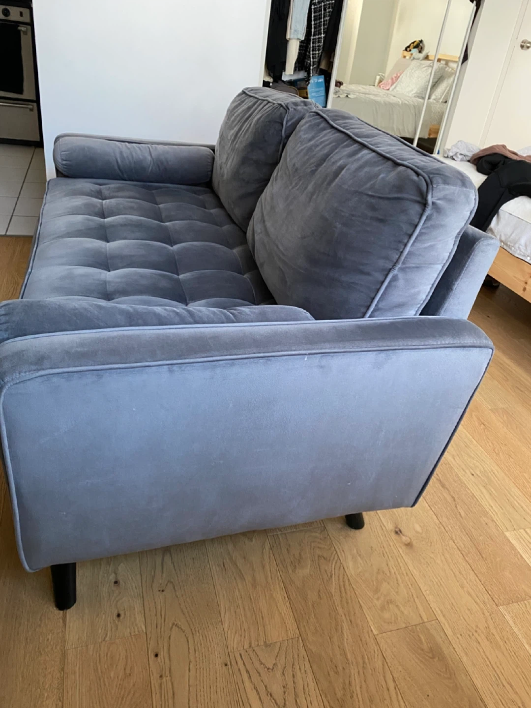 Grey Velvet Loveseat Sofa with Bolster Pillows - photo 4