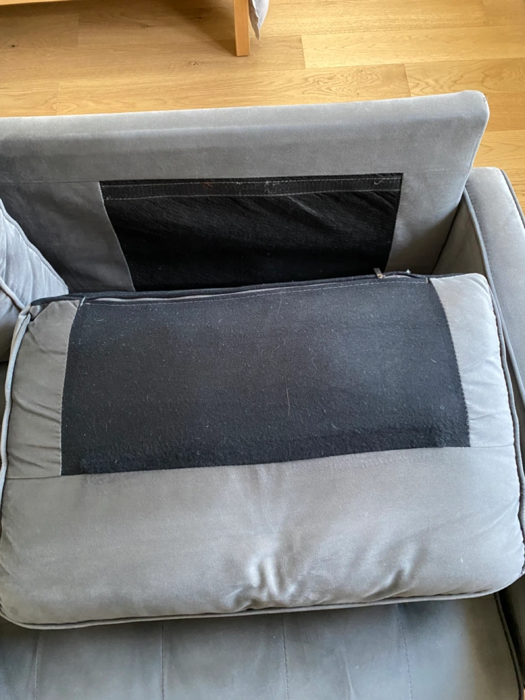 Grey Velvet Loveseat Sofa with Bolster Pillows - photo 3
