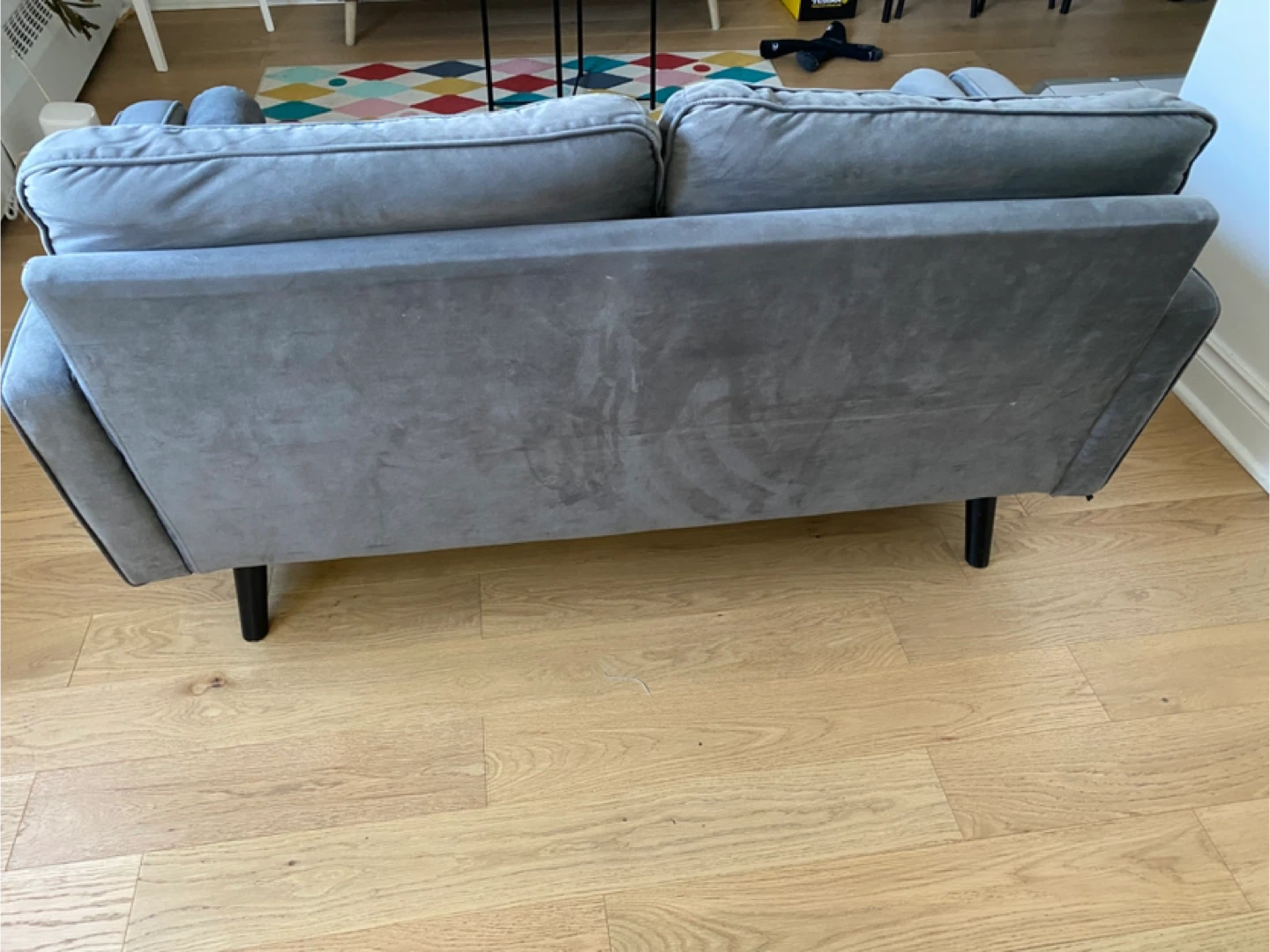 Grey Velvet Loveseat Sofa with Bolster Pillows - photo 5