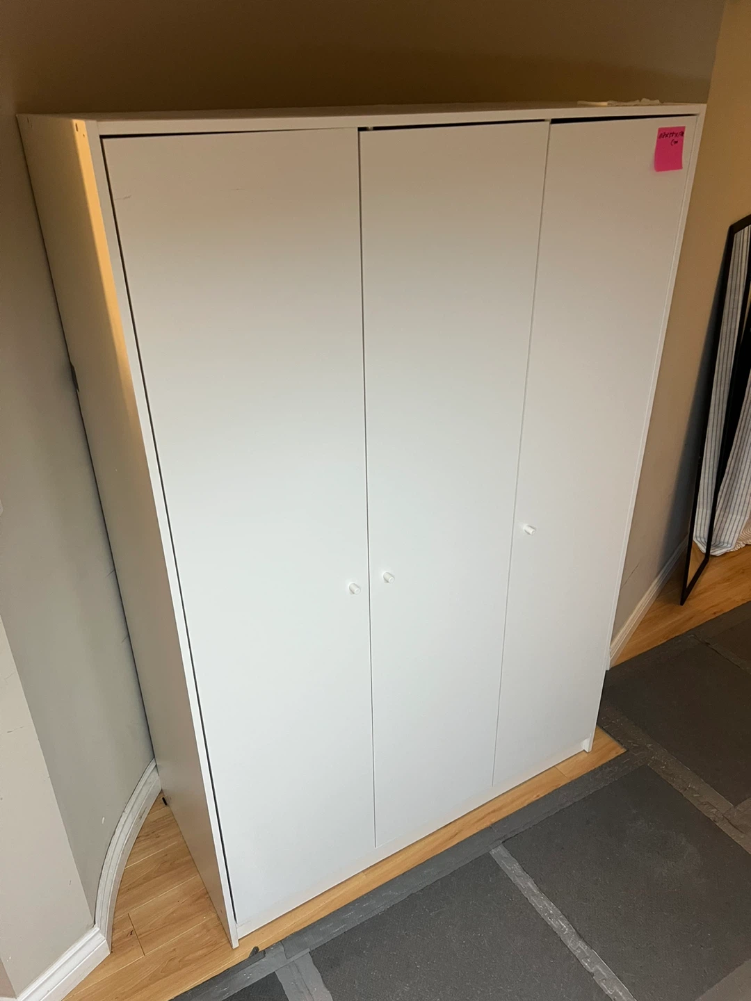 White 3-Door Wardrobe with Hanging Rod