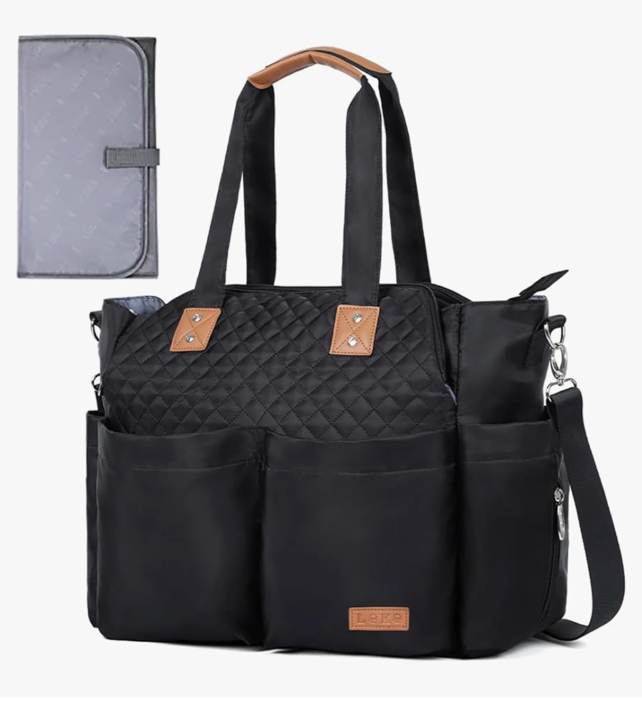 Black Quilted Diaper Bag with Changing Pad