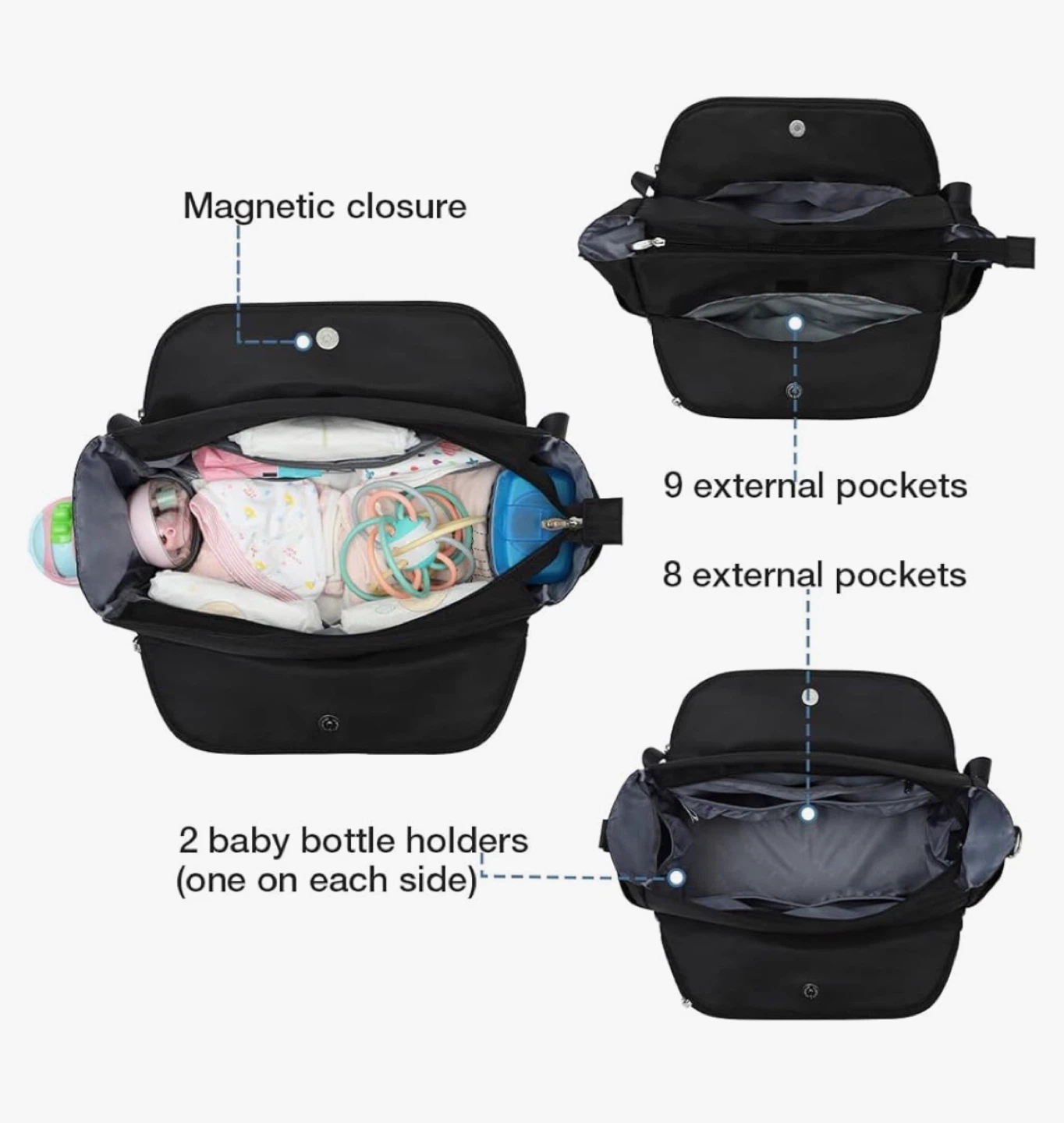 Black Quilted Diaper Bag with Changing Pad - photo 4