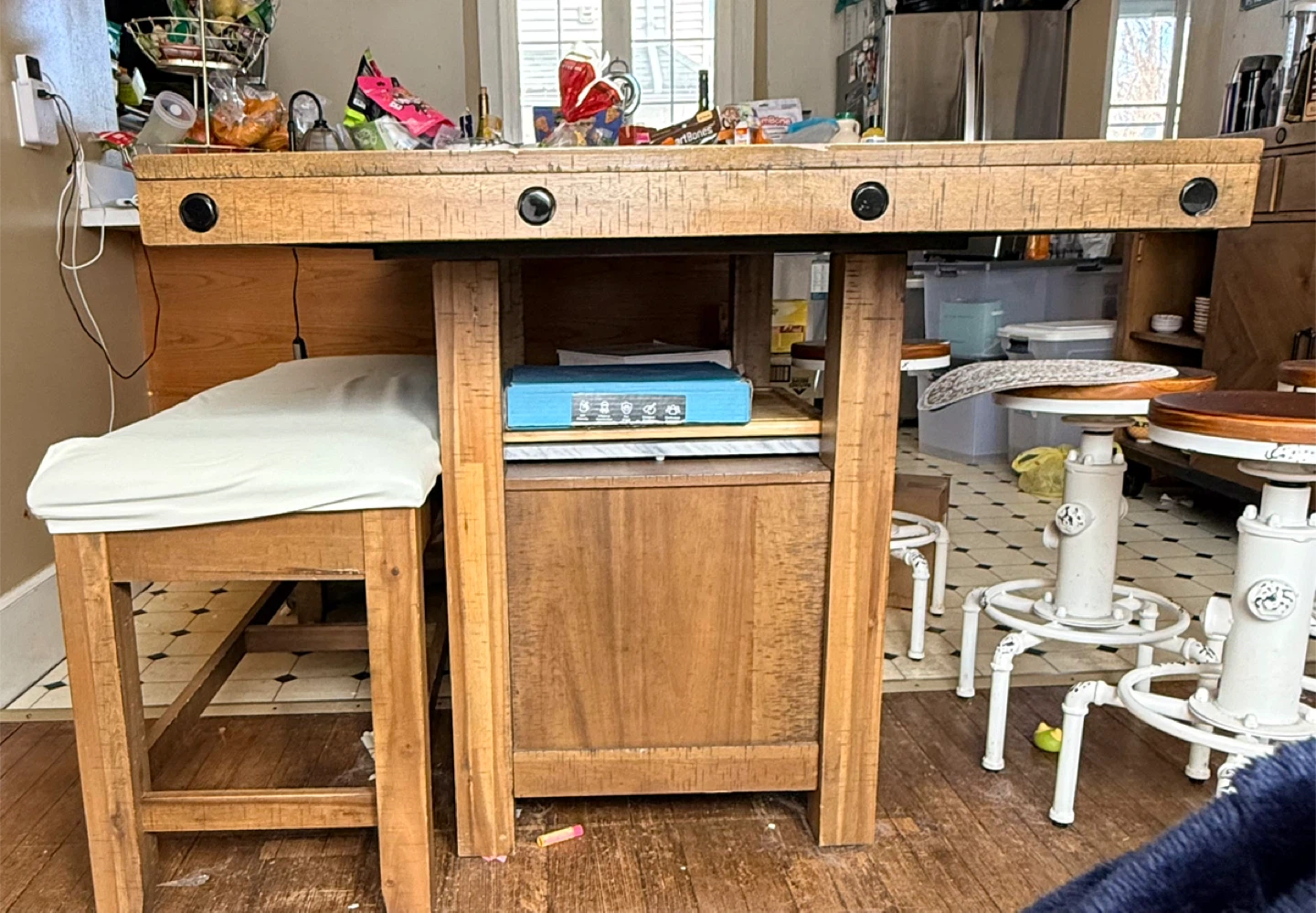 Wooden Kitchen Table with Bar Stools and Bench - photo 3