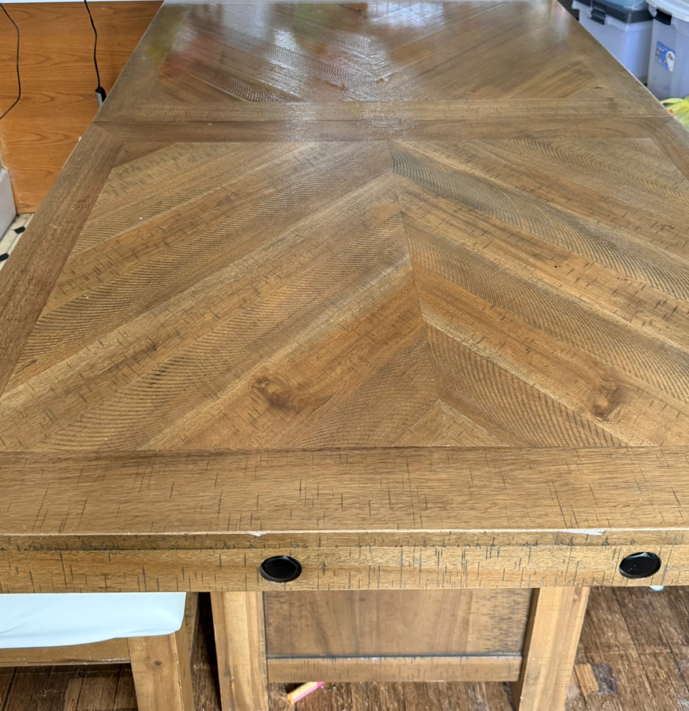 Wooden Kitchen Table with Bar Stools and Bench