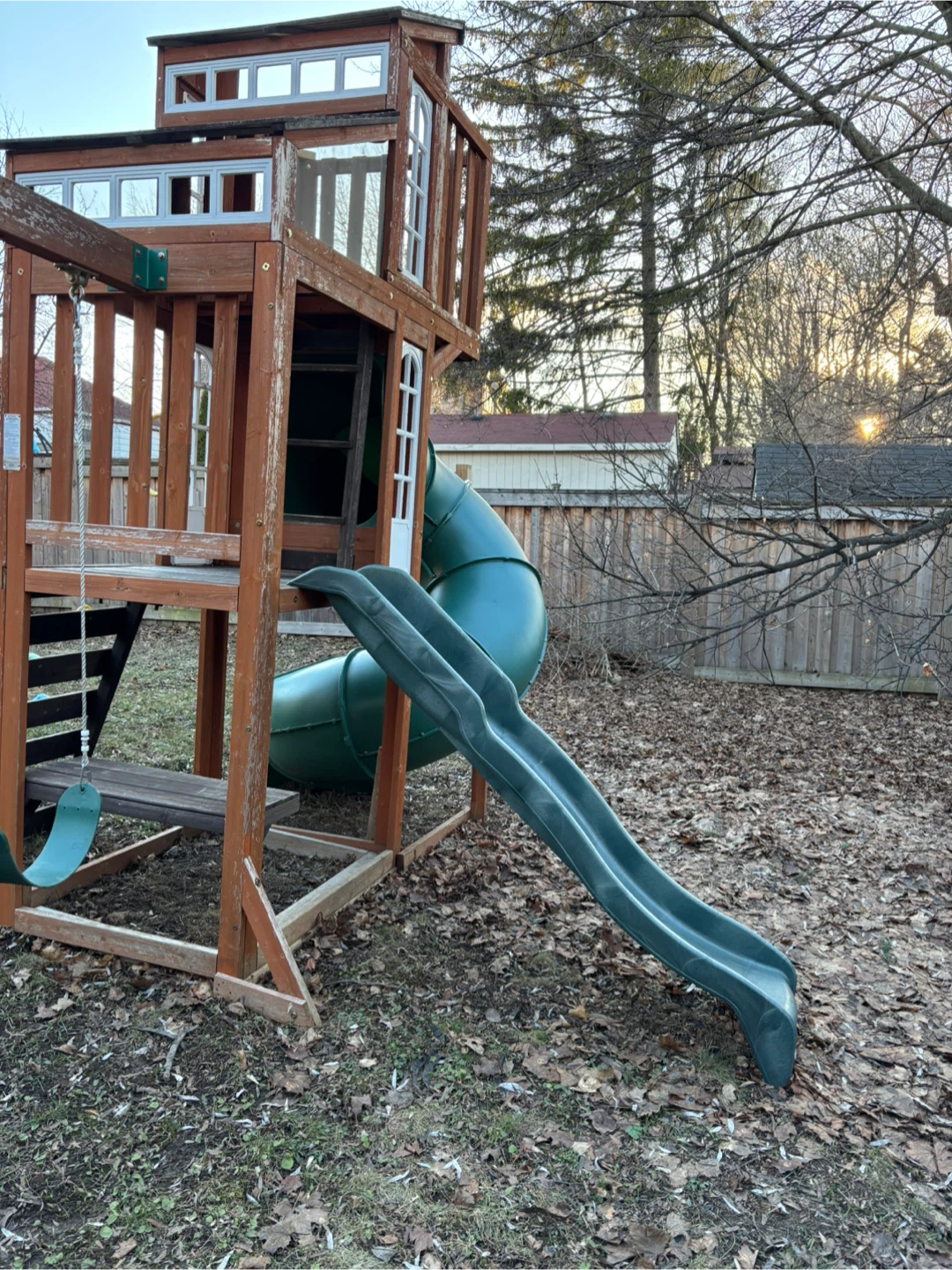 Wooden Playground with Slide and Swings