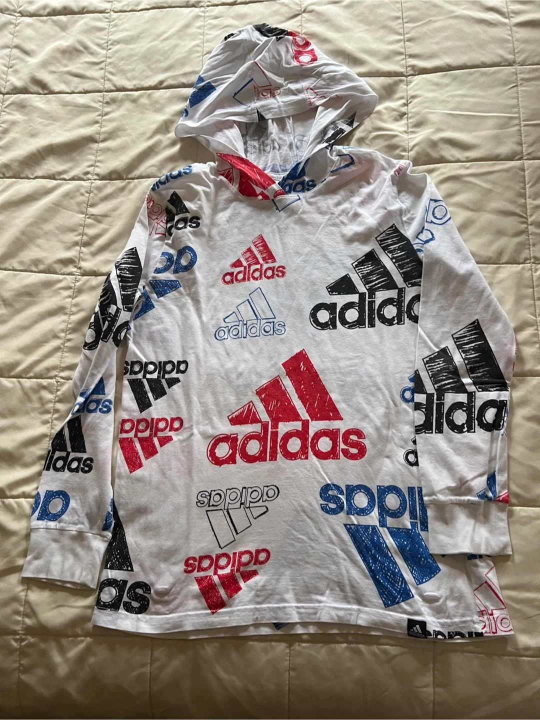 Adidas All Over Print Hooded Long Sleeve T-Shirt Size M (10/12)