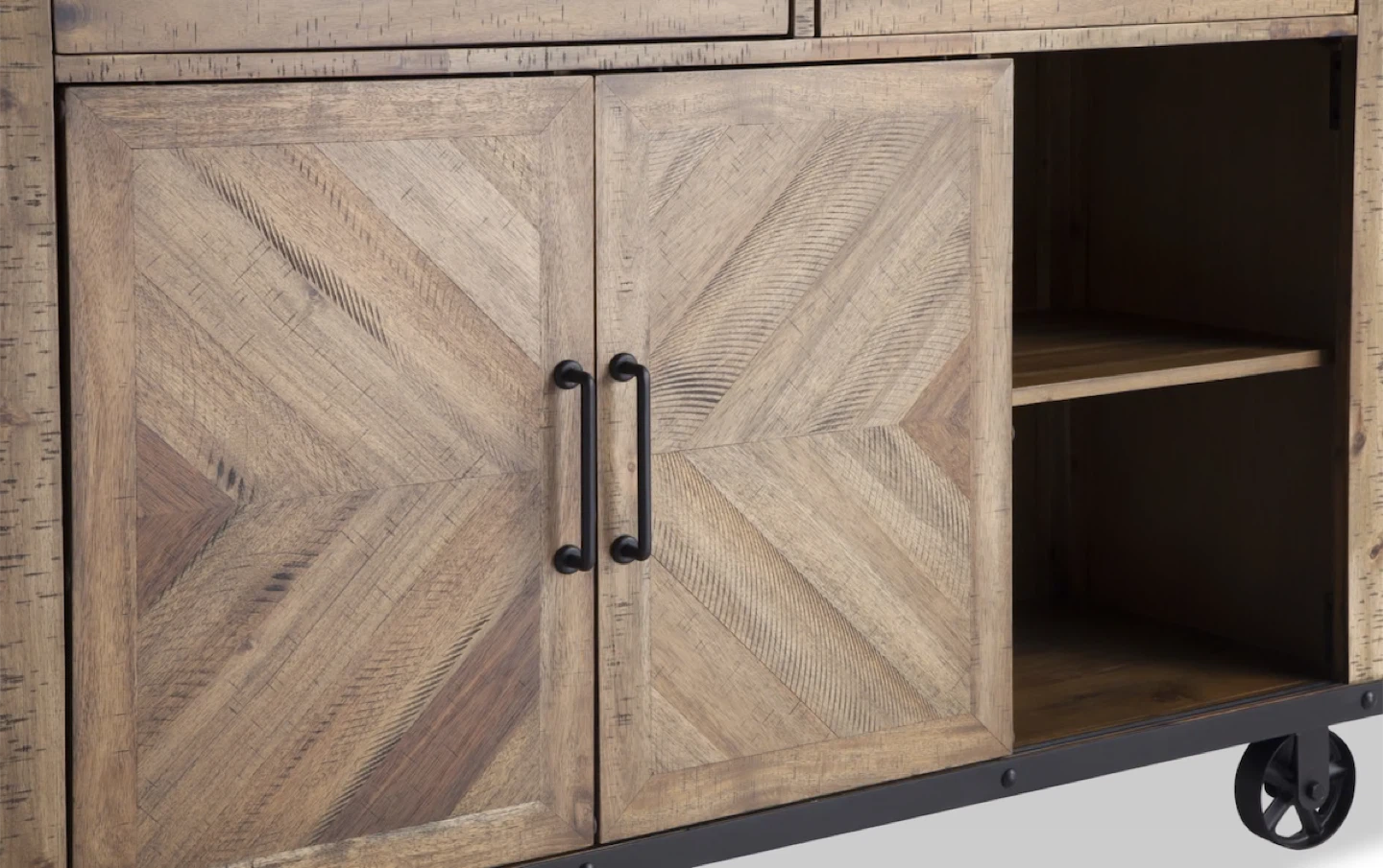 Rustic Wood Bar Cabinet with Wheels - photo 4