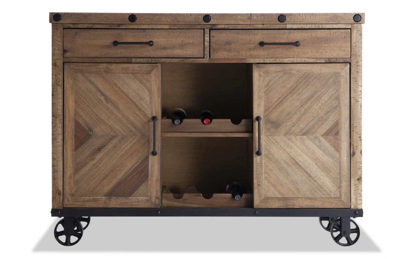 Rustic Wood Bar Cabinet with Wheels - photo 2