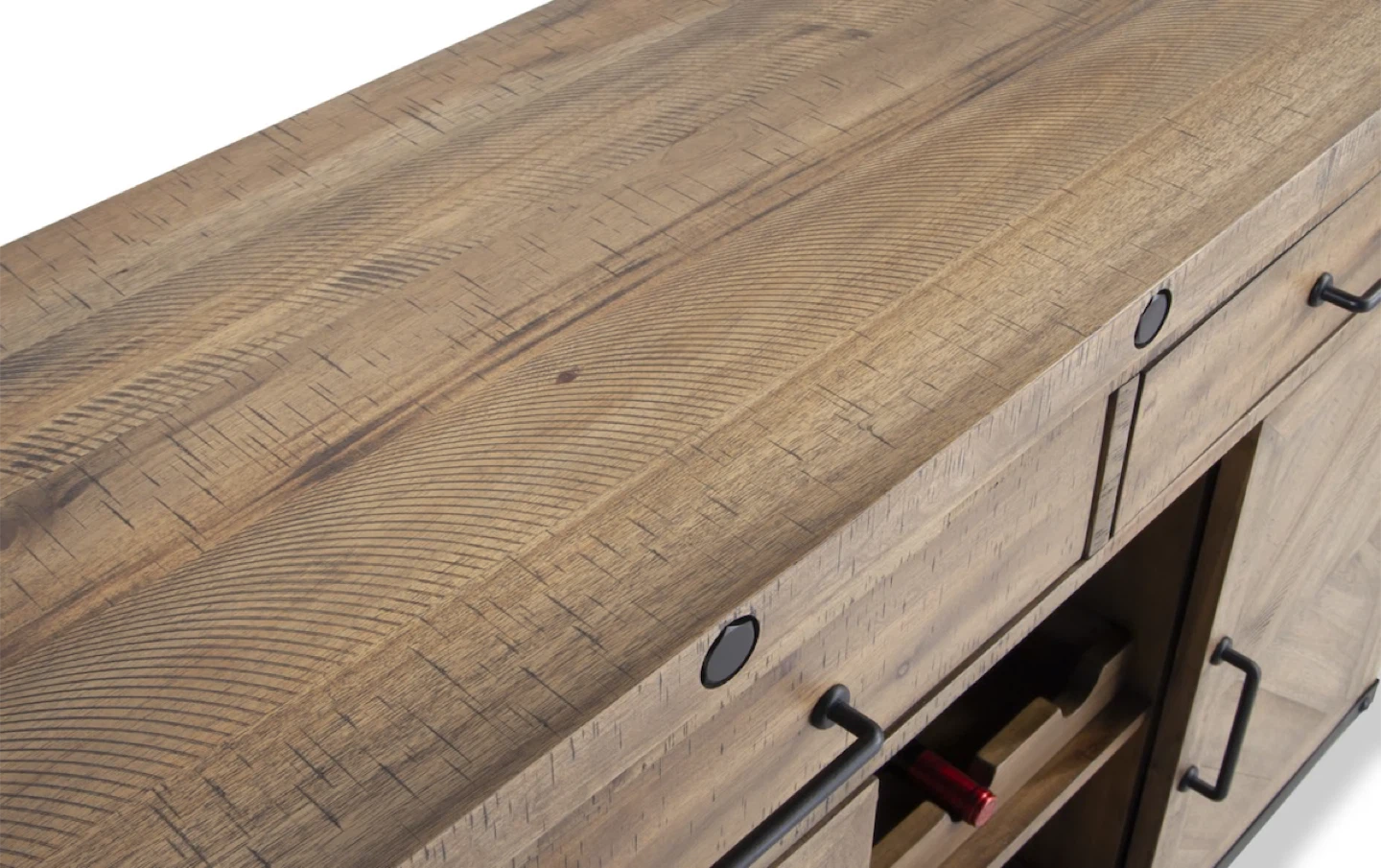 Rustic Wood Bar Cabinet with Wheels - photo 3