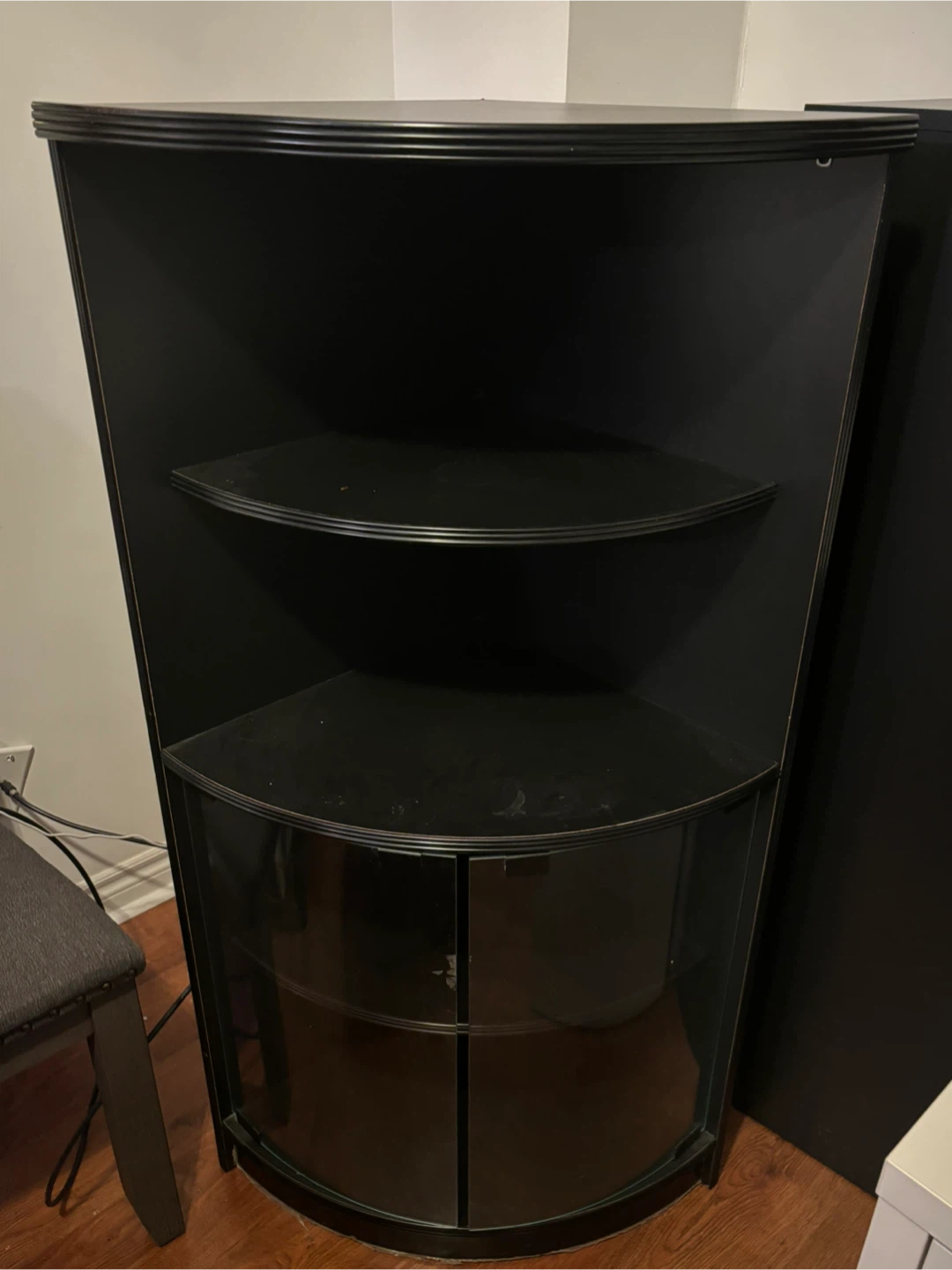 Black Corner Shelf Unit with Glass Doors