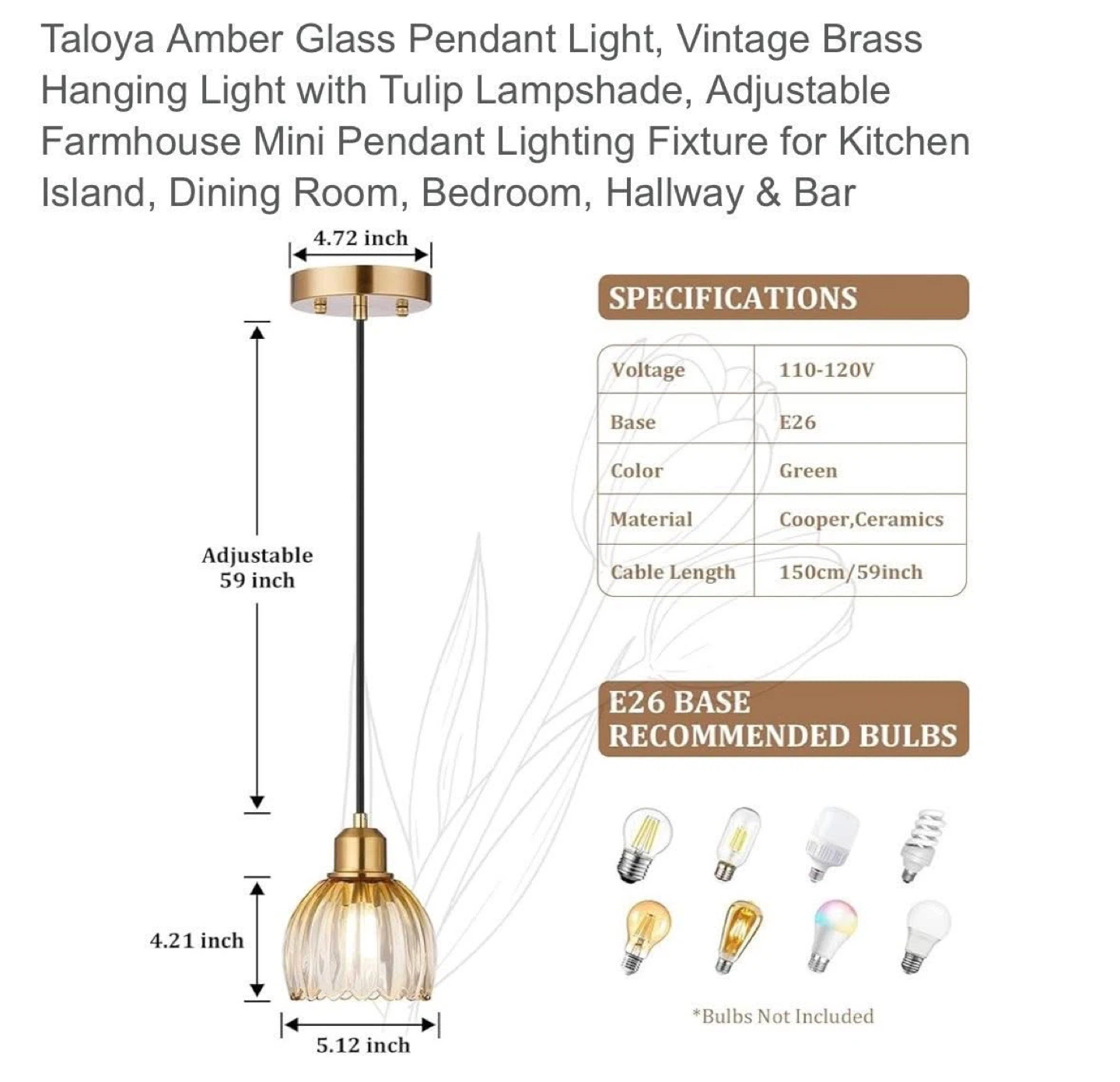 Taloya Amber Glass Pendant Light - photo 3