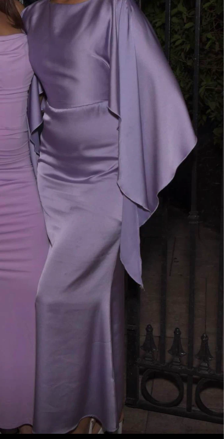 Satin Cape Sleeve Maxi Dress