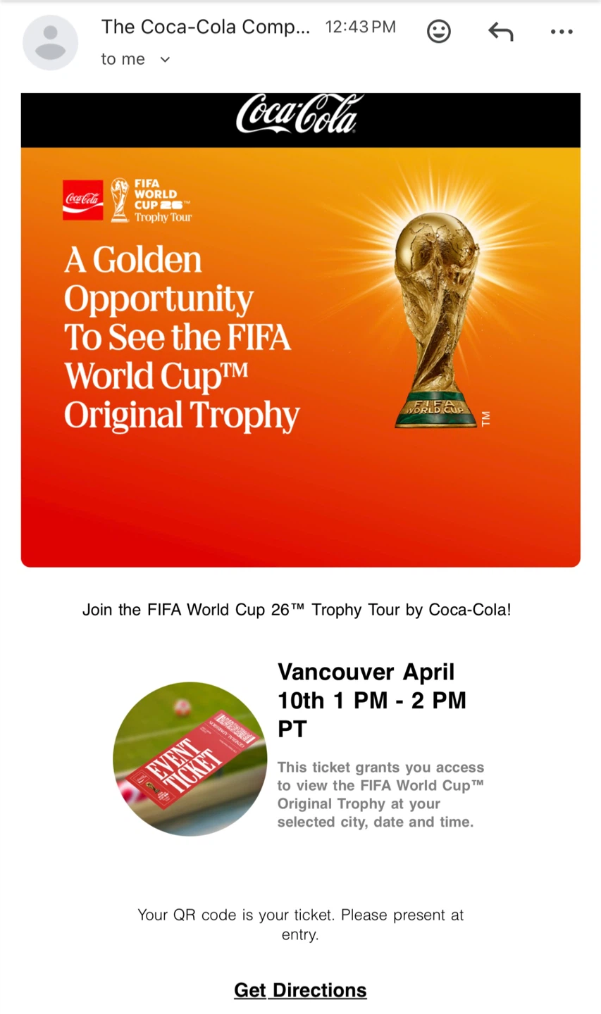 Ticket to view the FIFA World Cup Original Trophy