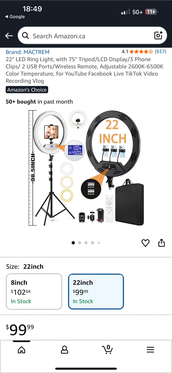 MACTREM 22-inch Ring Light with Tripod