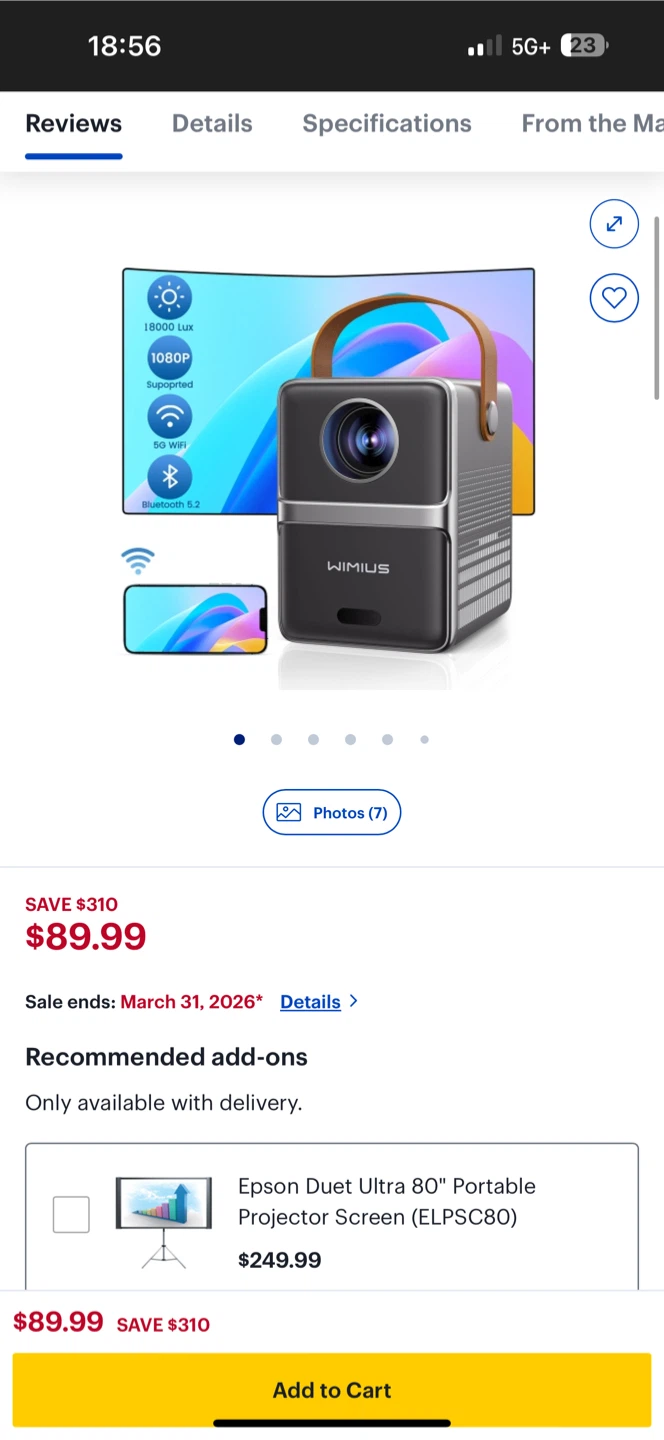 WIMIUS Video Projector Model P61 with Remote