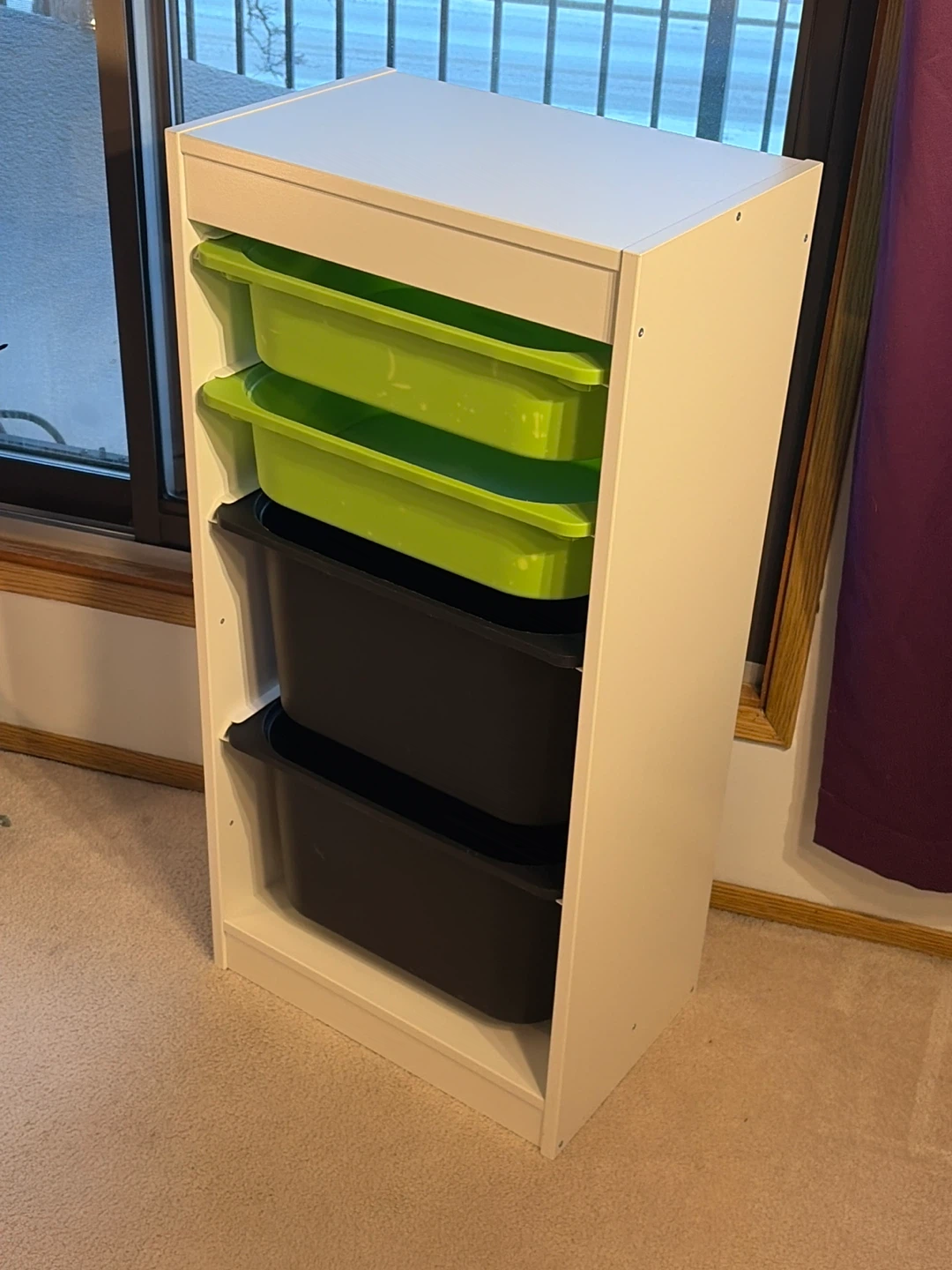 White Storage Unit with 2 Green and 2 Black Bins - photo 2