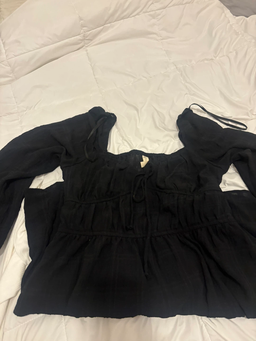 Kingston Grey Black Puff Sleeve Tie Neck Blouse