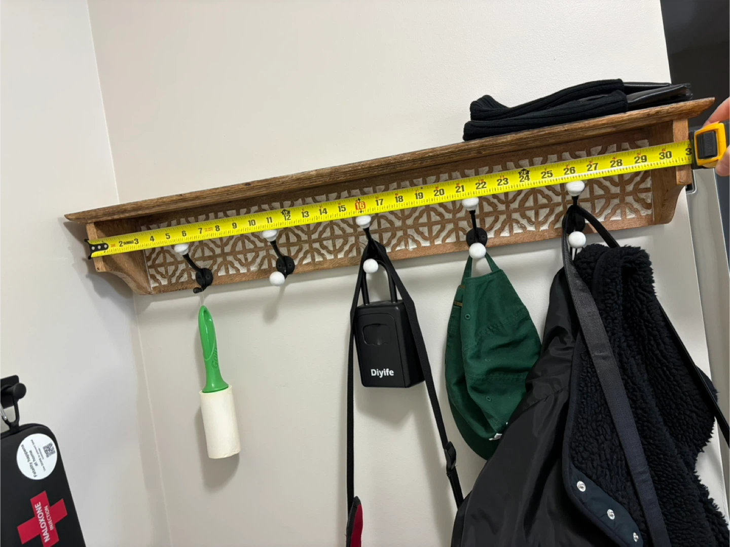 Wooden Wall Shelf with Hooks
