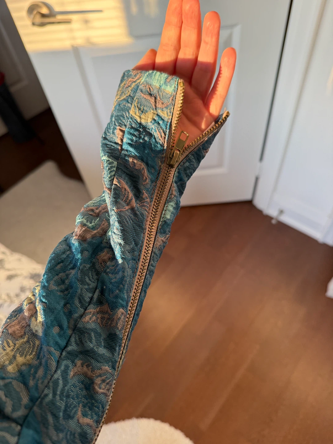 Vintage Teal Brocade Jacket with Puff Sleeves✨ - photo 5