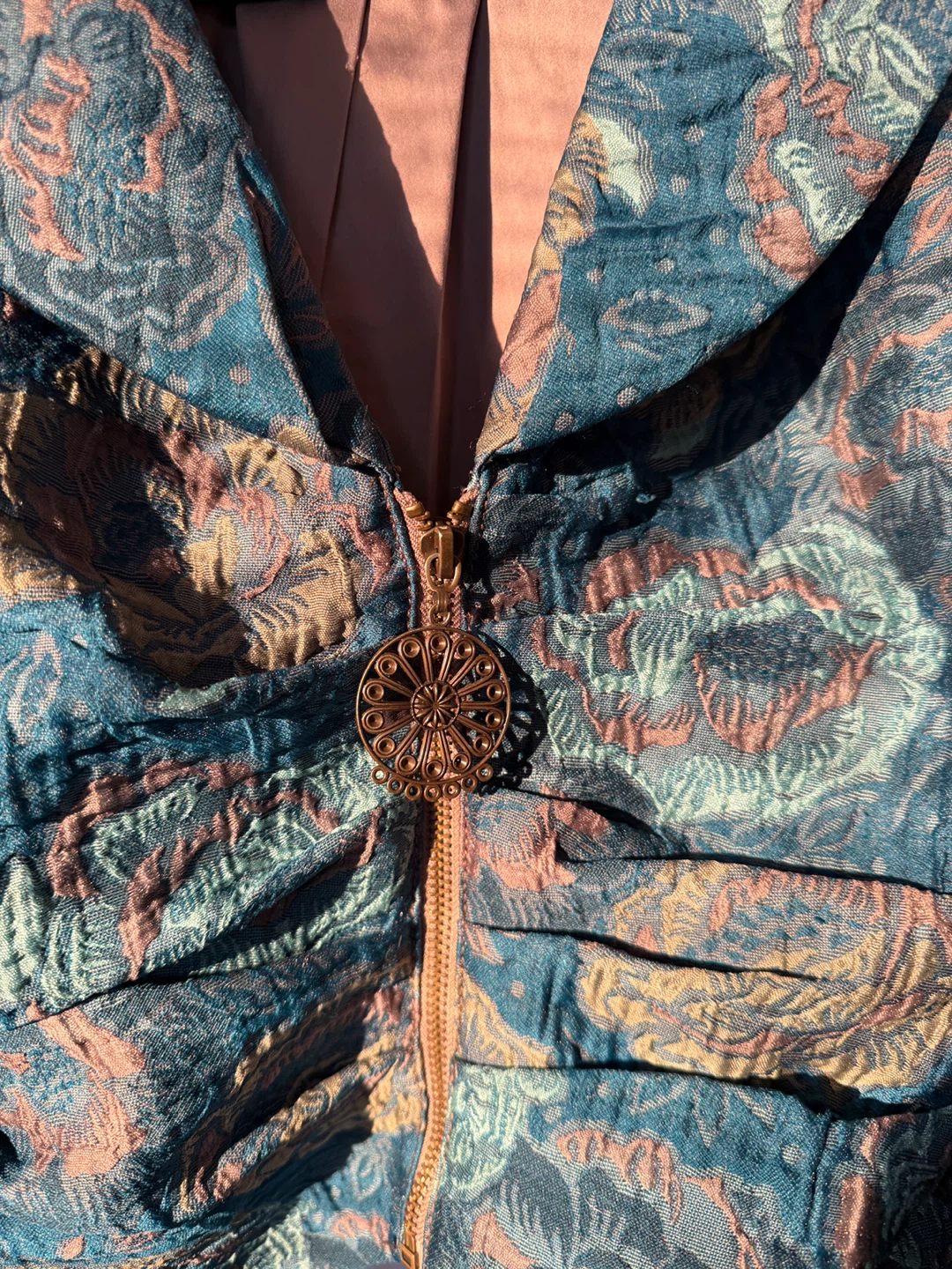 Vintage Teal Brocade Jacket with Puff Sleeves✨ - photo 4