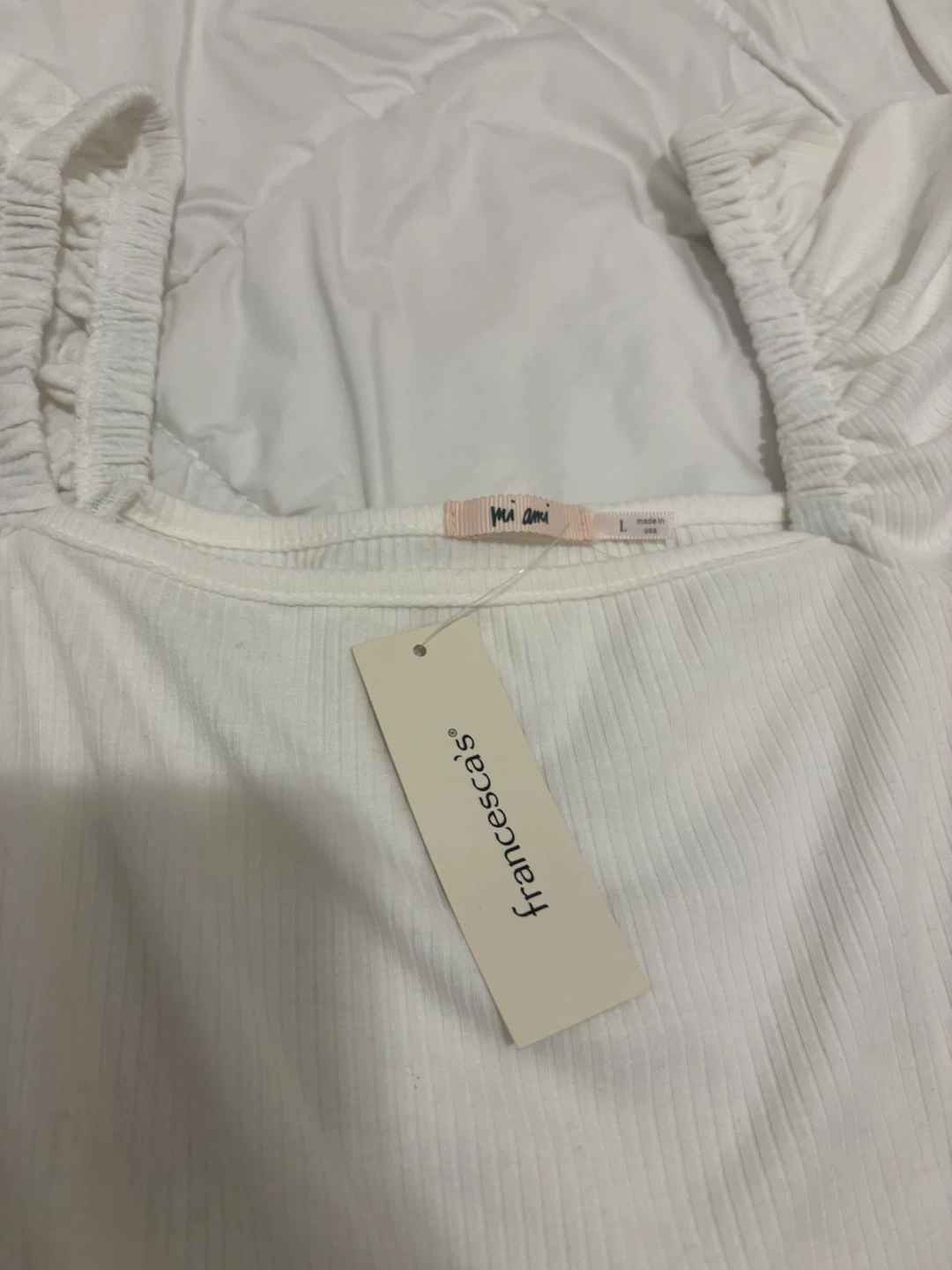 Mia Ami White Ribbed Puff Sleeve Top Size L - photo 3