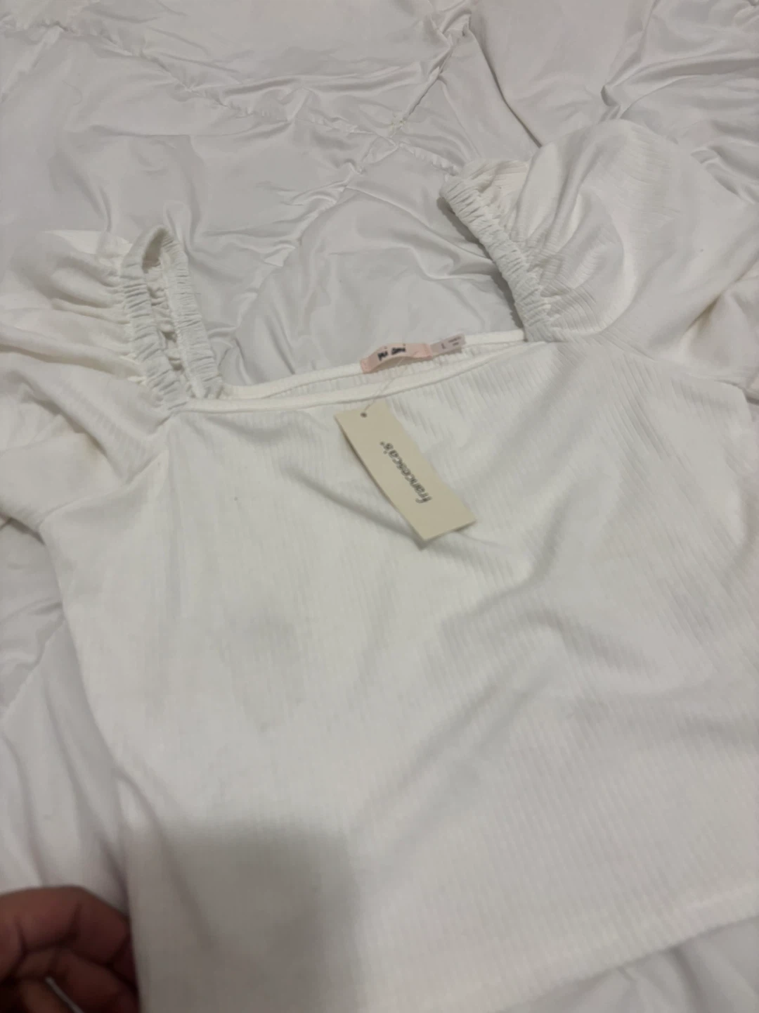 Mia Ami White Ribbed Puff Sleeve Top Size L - photo 2