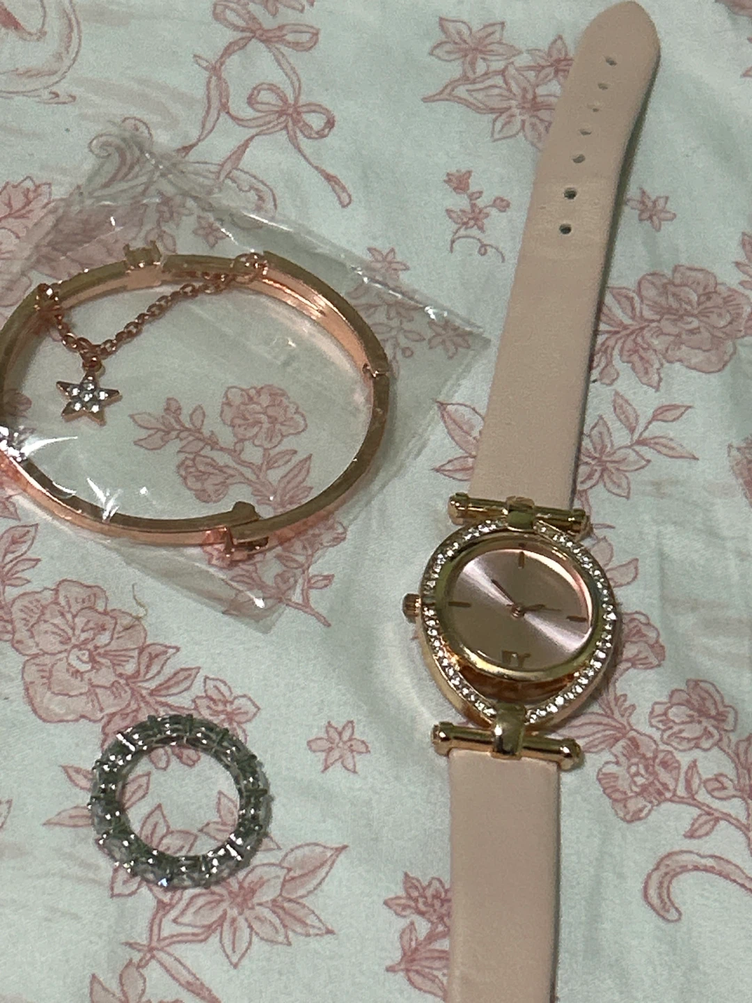Rose Gold Watch, Bracelet, and Ring Set