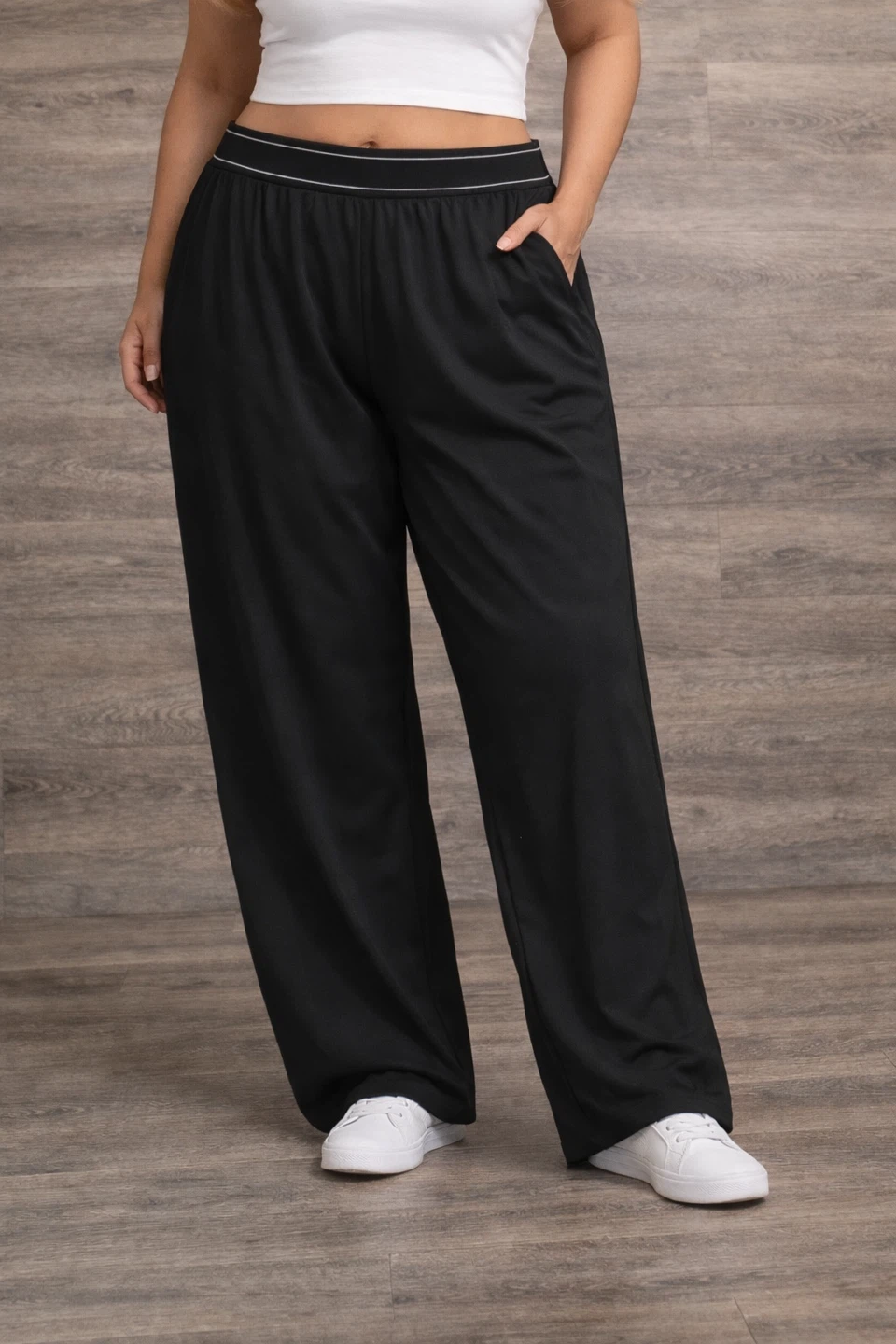Elastic high waist comfort wide - leg pants