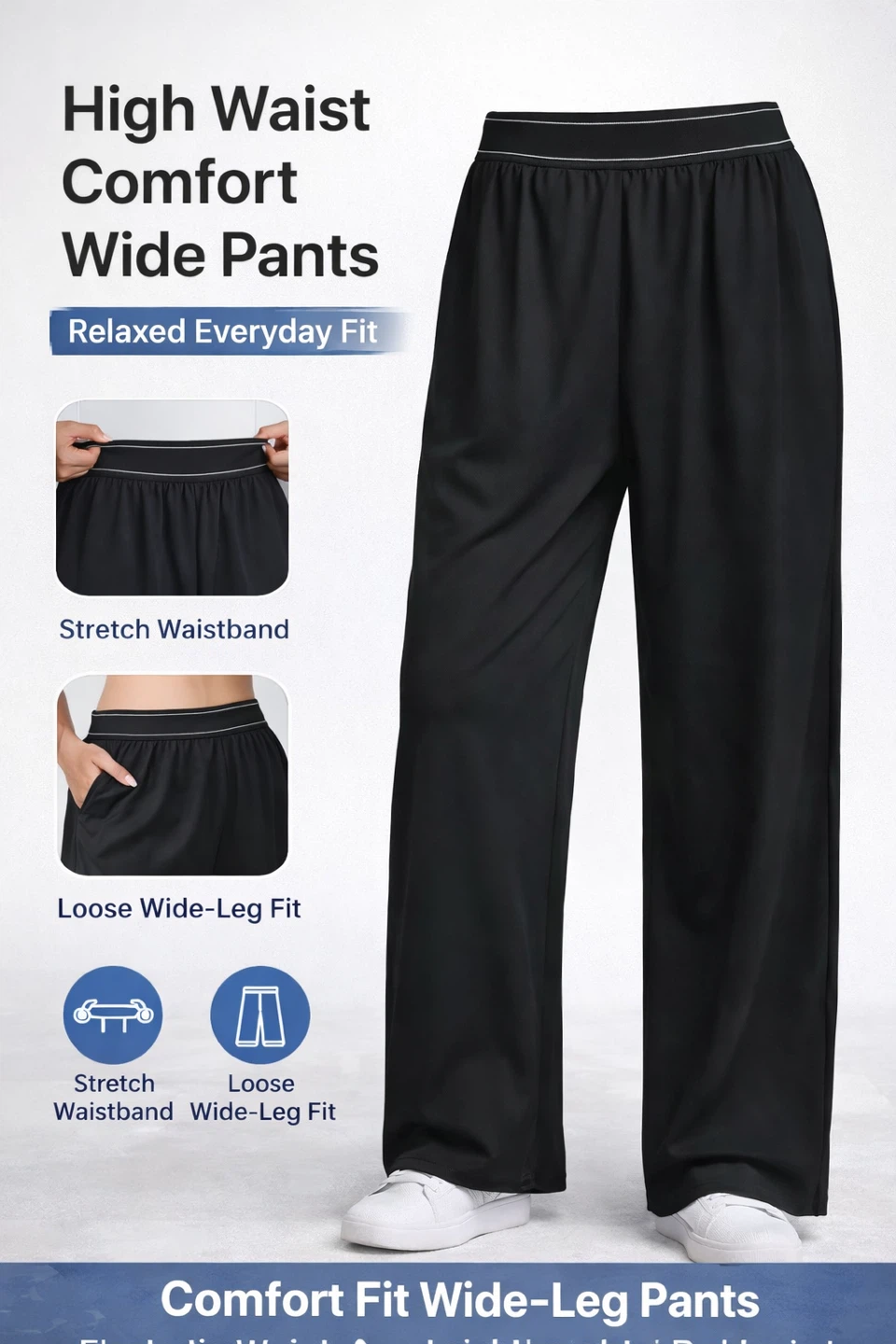 Elastic high waist comfort wide - leg pants - photo 3