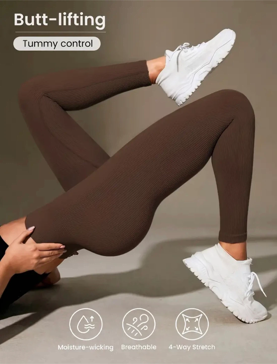 New Brown Ribbed Leggings