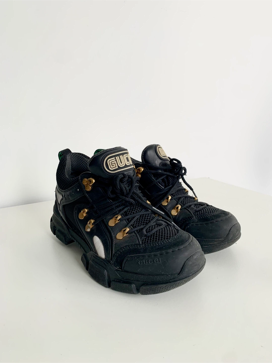 Gucci Black Ace Sneakers with Green Crystal Embellishments - photo 4