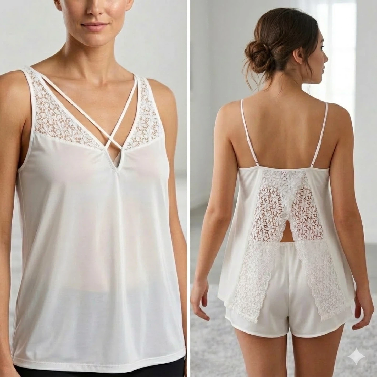 Ashley Graham White Lace Flyaway Crisscross Neck Camisole 1X