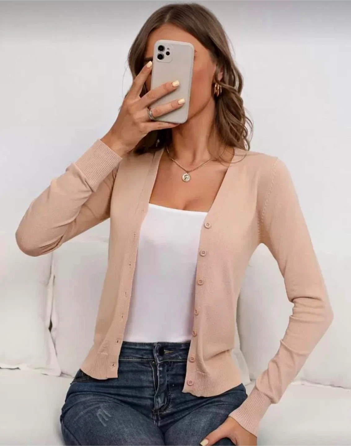 Women's Long Sleeve Cardigan - Peach - photo 3