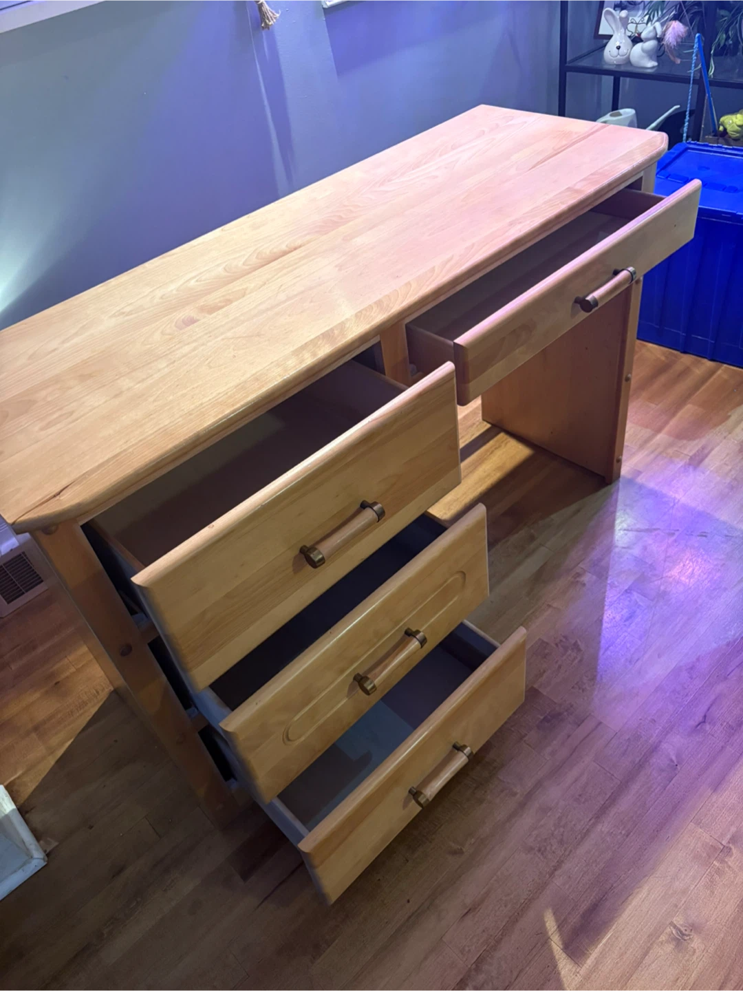 Light Wood Desk with Hutch and Storage