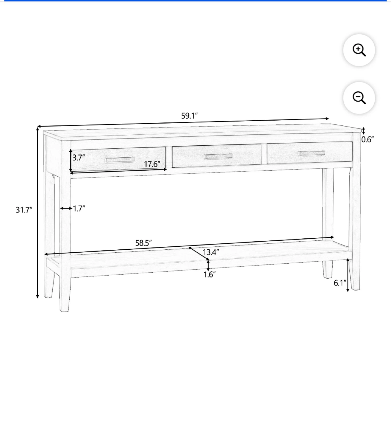 New Black solid wood Console Table 3 Drawers and Open Shelf