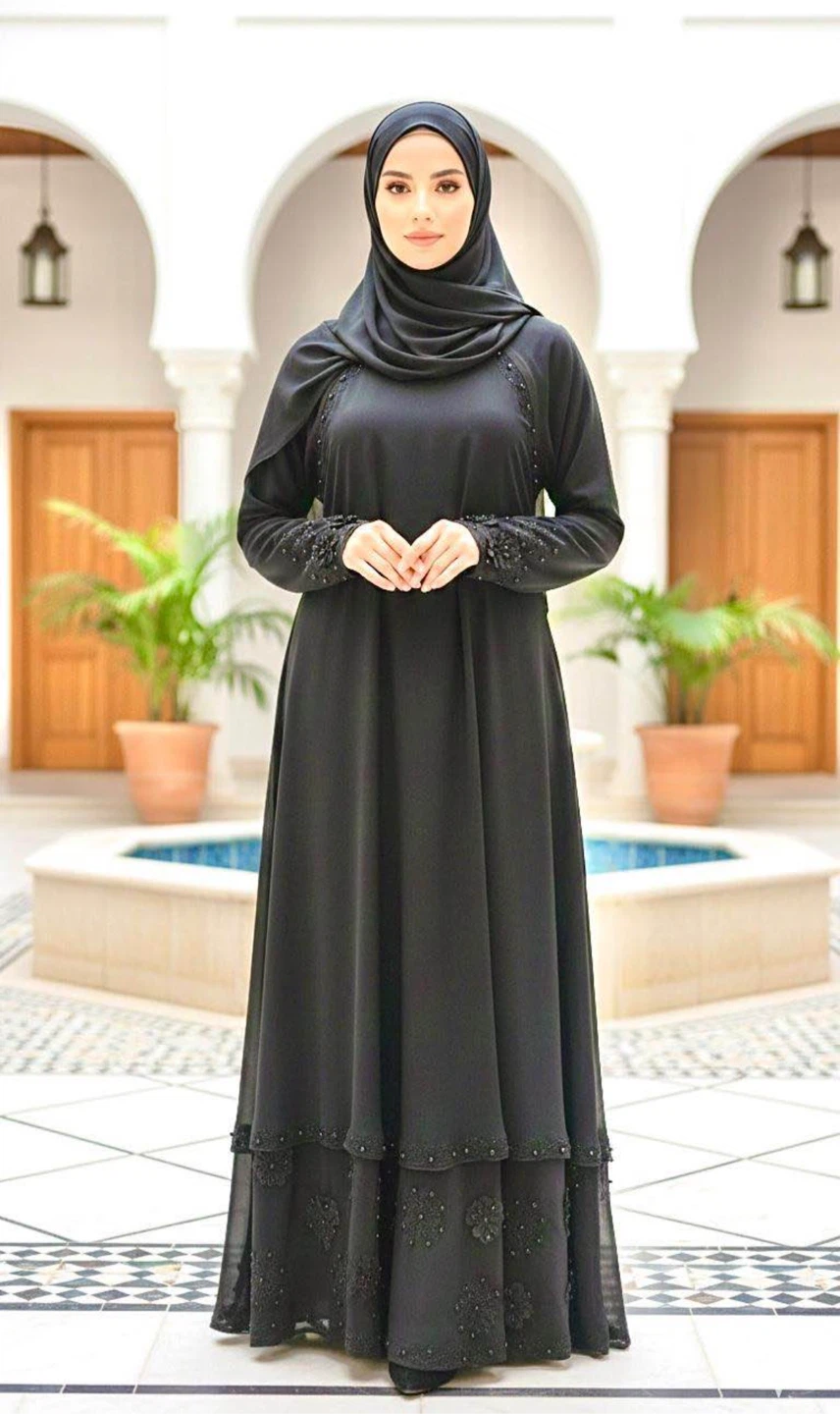 Black Abaya with Beaded Embellishments - photo 3