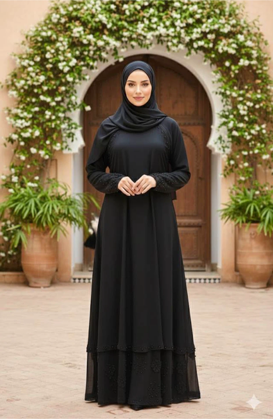 Black Abaya with Beaded Embellishments