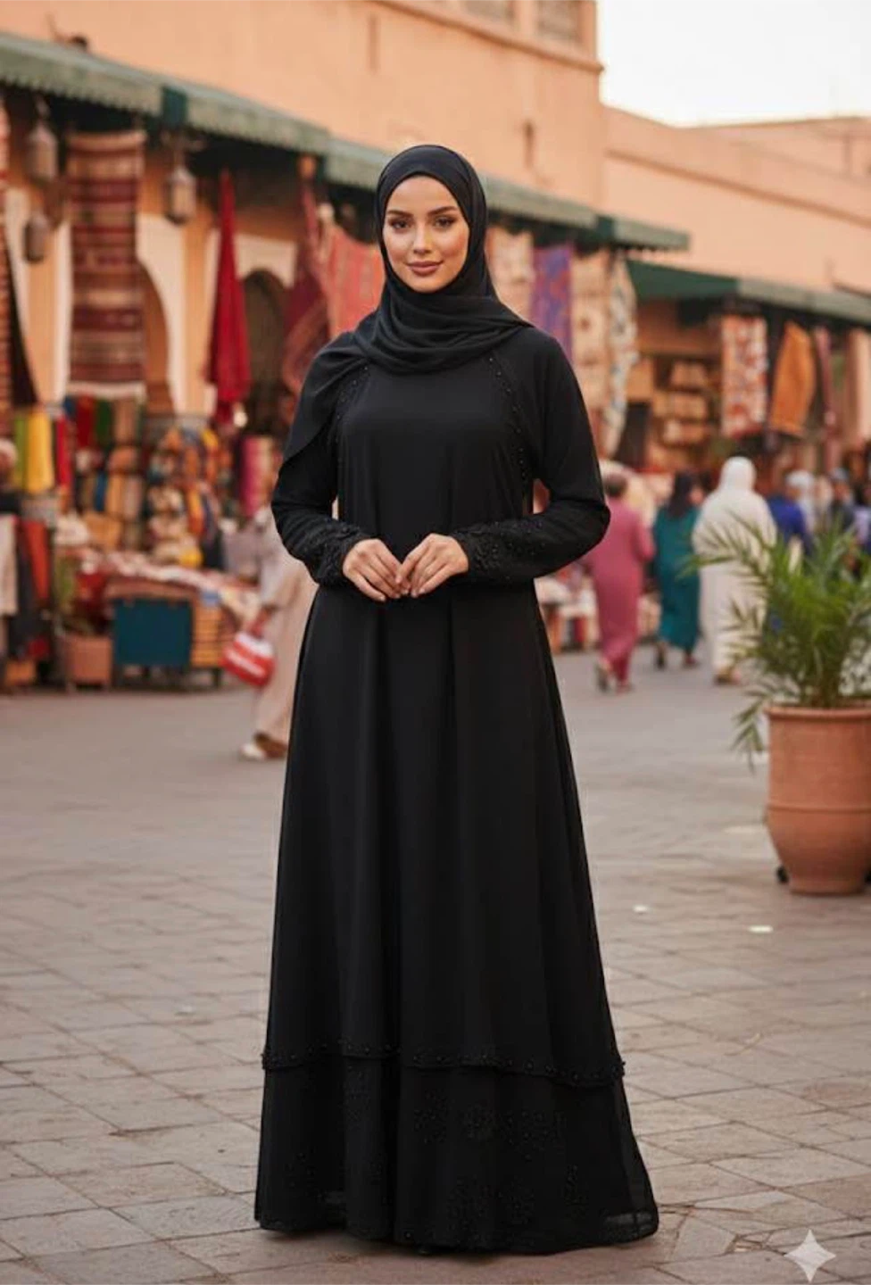 Black Abaya with Beaded Embellishments - photo 2