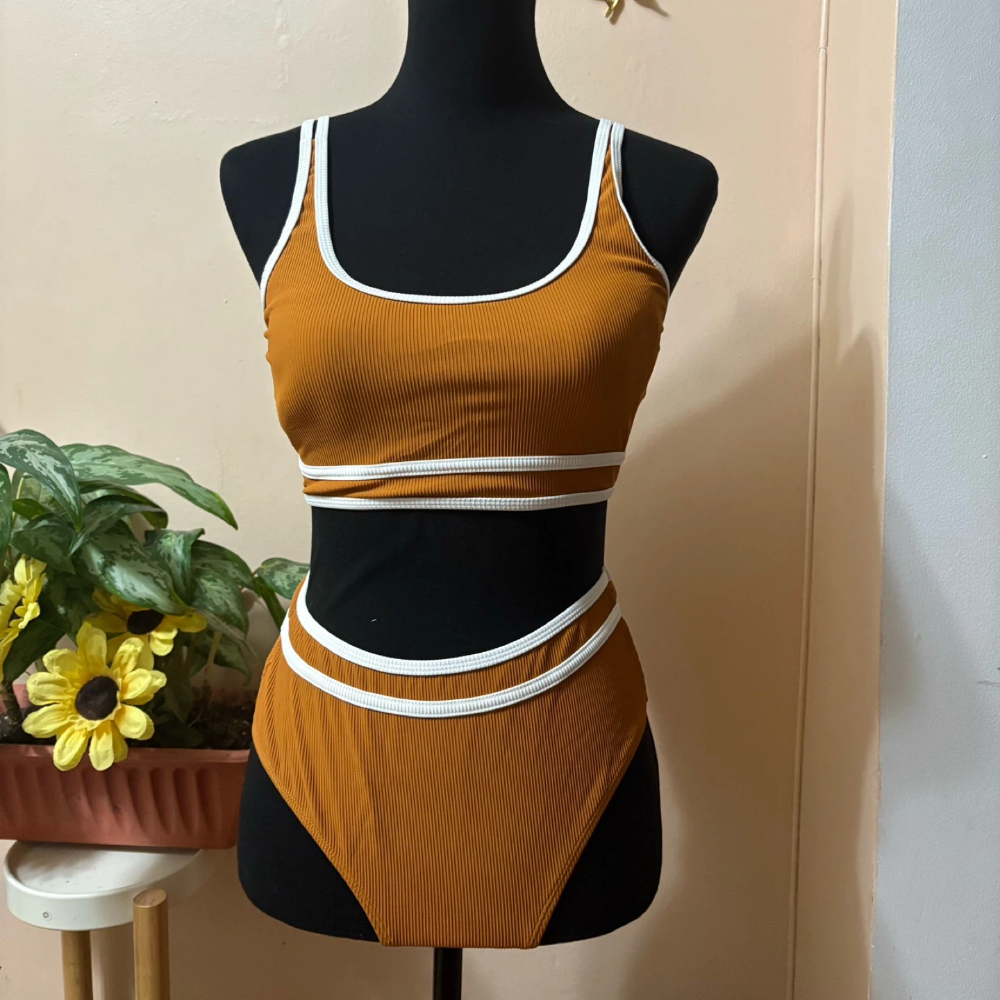 AIMAGE Ribbed Bikini Set - Orange - Size S