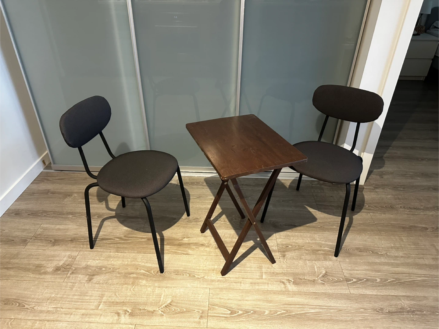 Set of 2 Black Chairs and Folding Table