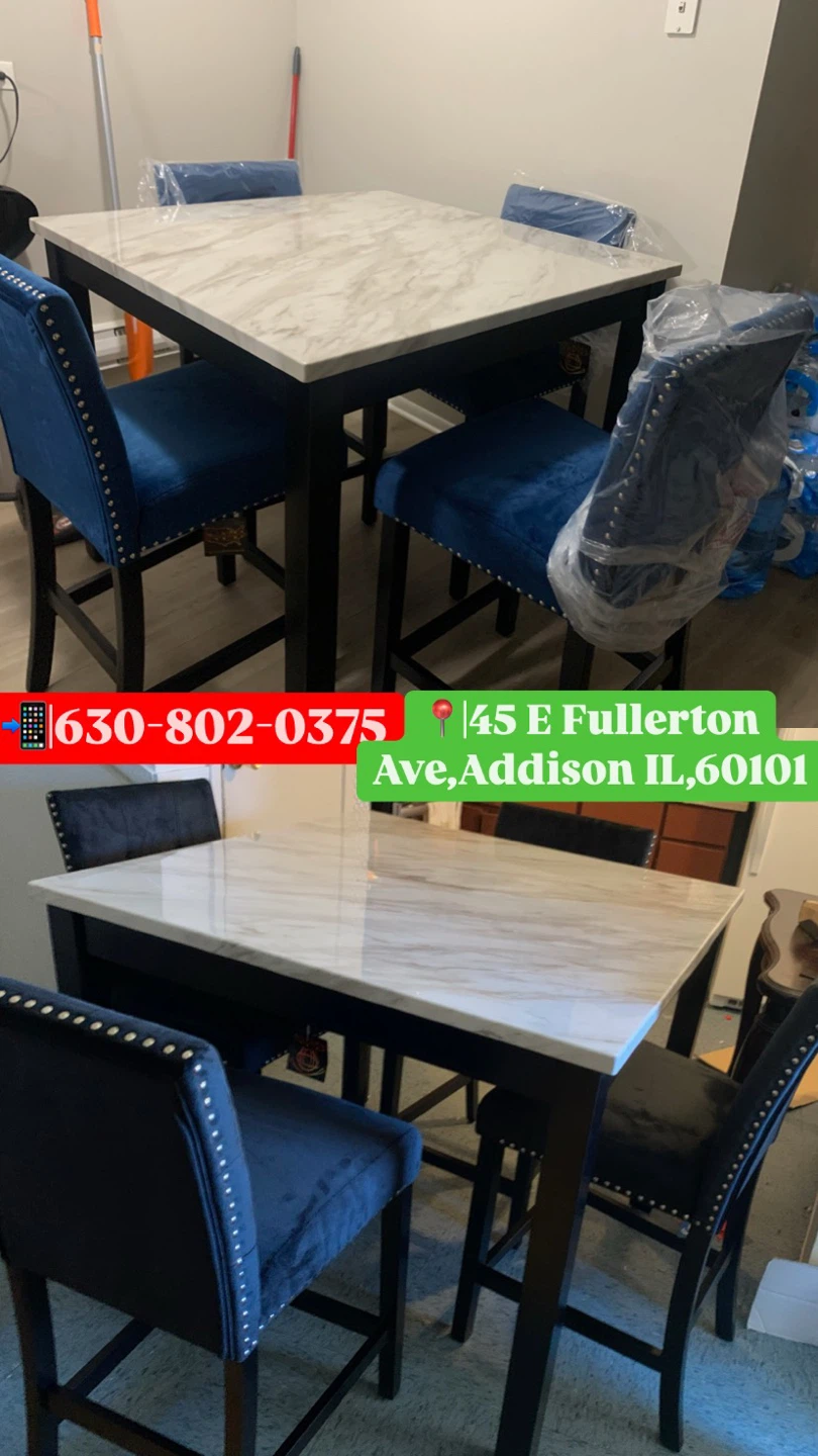 4-Piece Counter Height Dining Set with Marble-Look Top