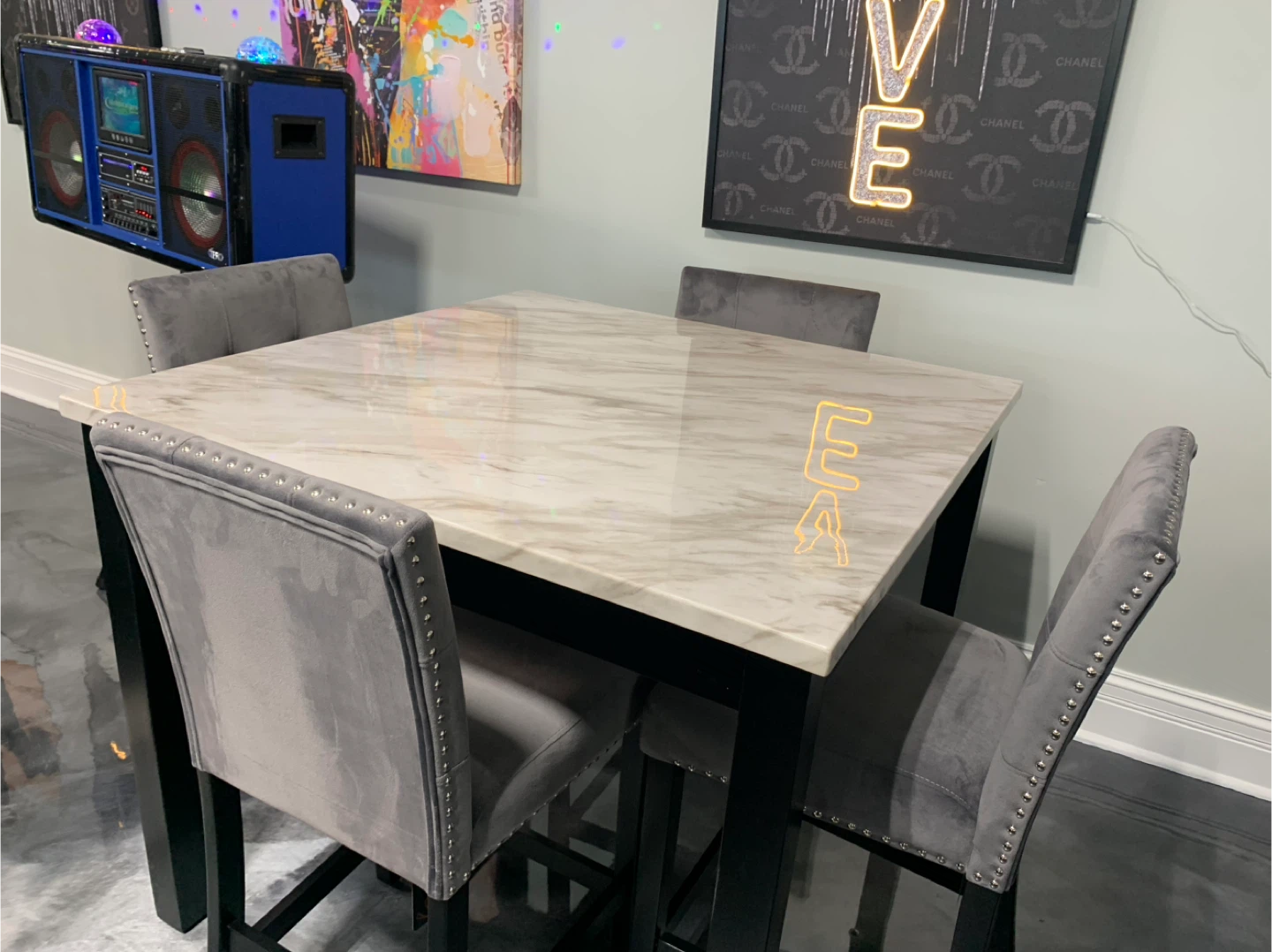 4-Piece Counter Height Dining Set with Marble-Look Top - photo 3