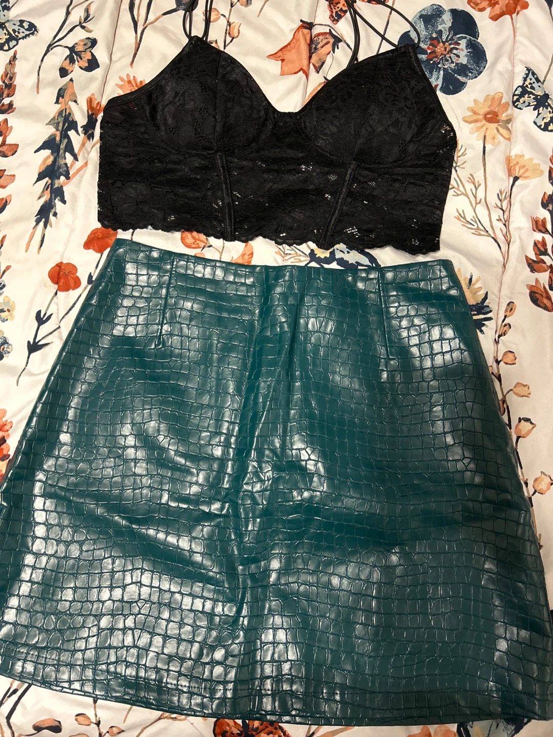 Bozzolo Black Lace Bralette & Dynamite Teal Skirt Set
