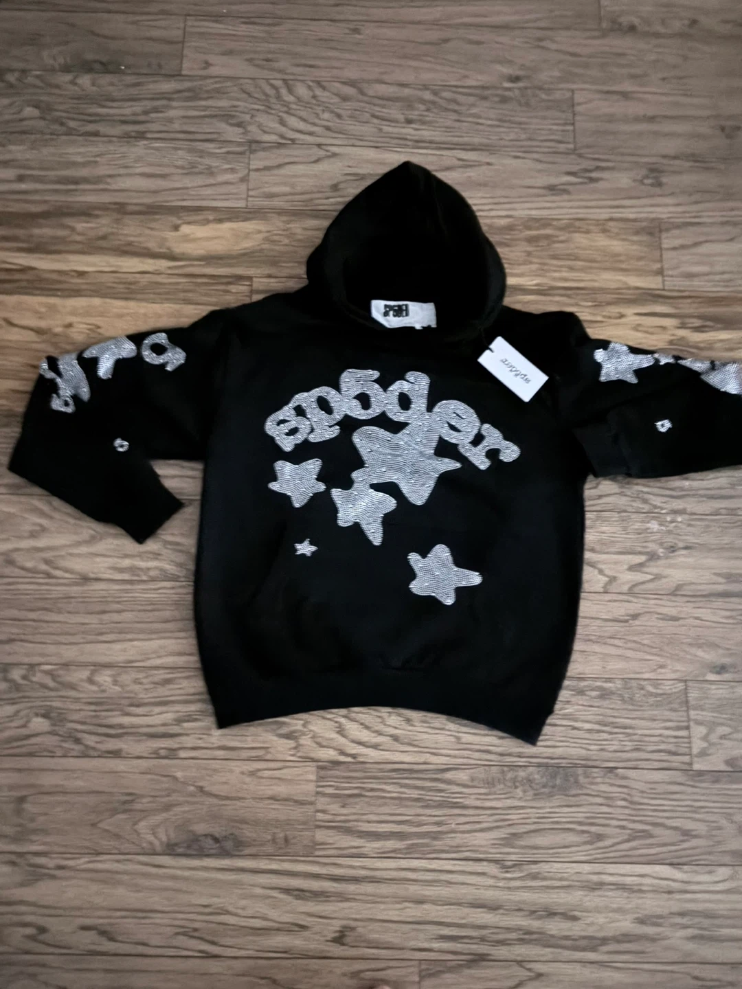 Black Sp5der Hoodie with Rhinestone Stars - photo 2